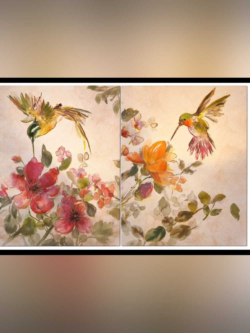 Two 12 X 12 Canvas Hummingbird